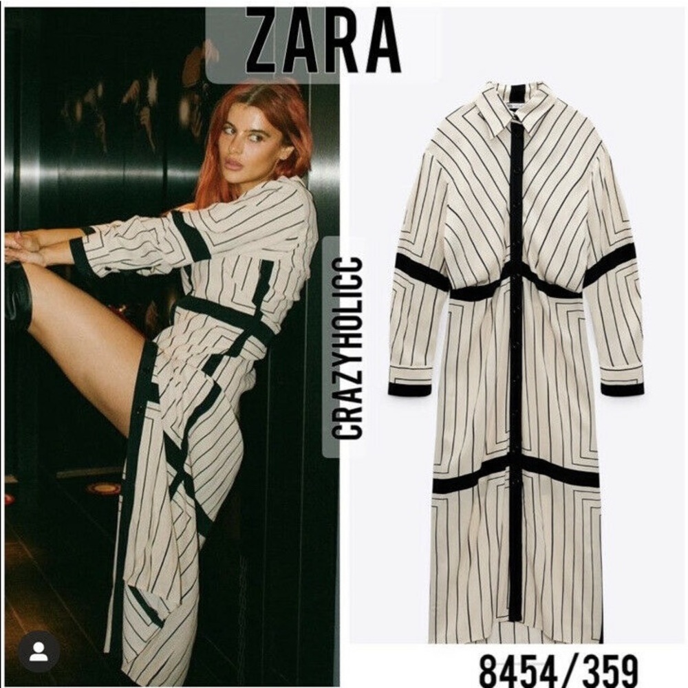 Zara Long Striped Shirt Dress Ecru